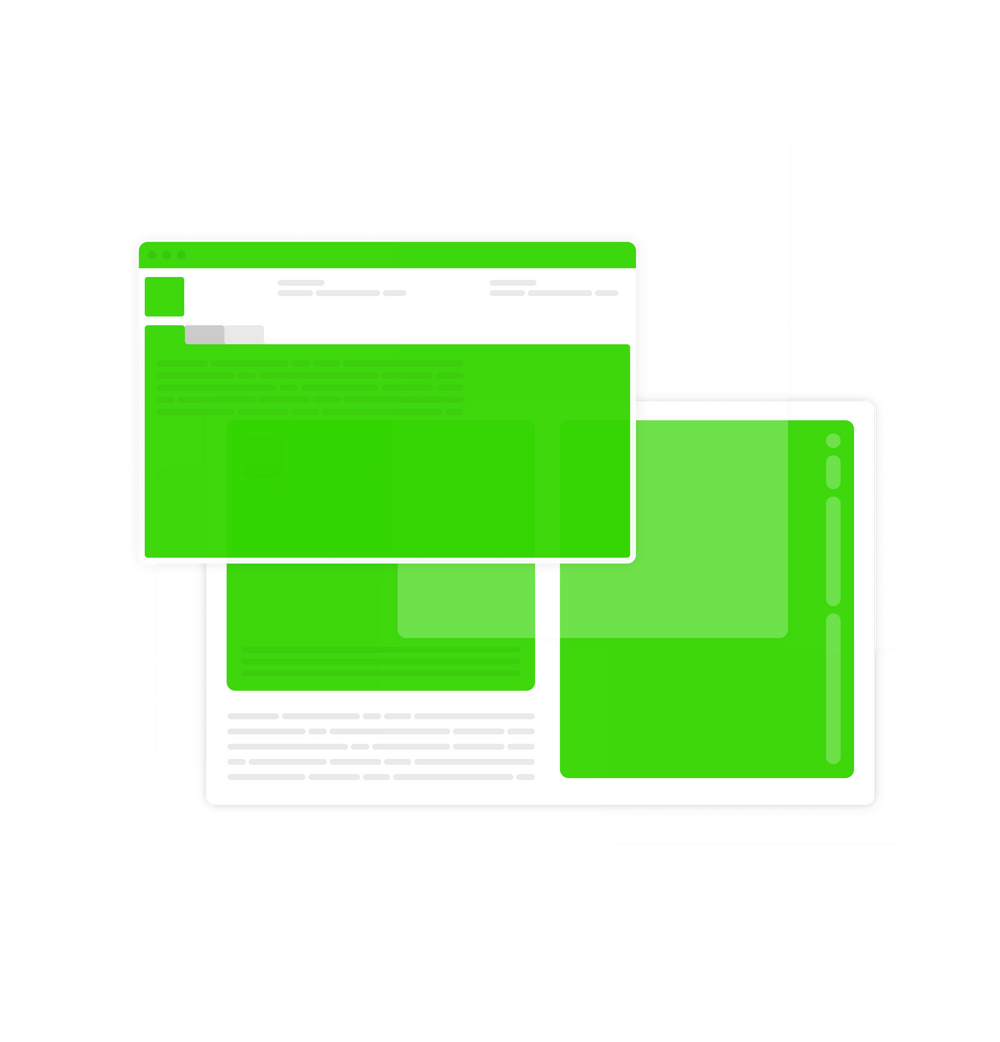 Abstract illustration of Korr's web-based product interface in green and white.